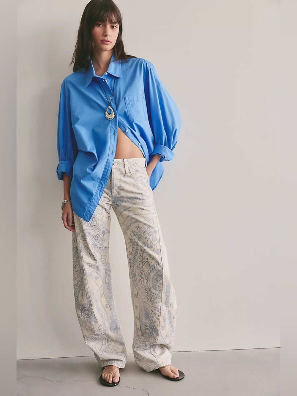 NWT FREE PEOPLE WE THE FREE Fable Printed Low-Rise Twisted Bowed Jeans | $168 - Picture 3 of 8